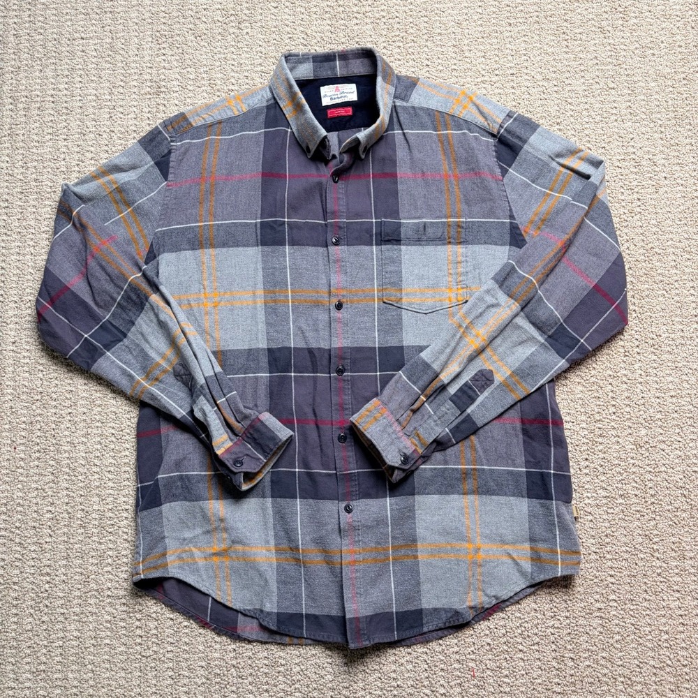 Barbour Mens M Beacon Brand Johnny Slim Fit Grey Plaid Cotton Flannel Shirt - Picture 1 of 7